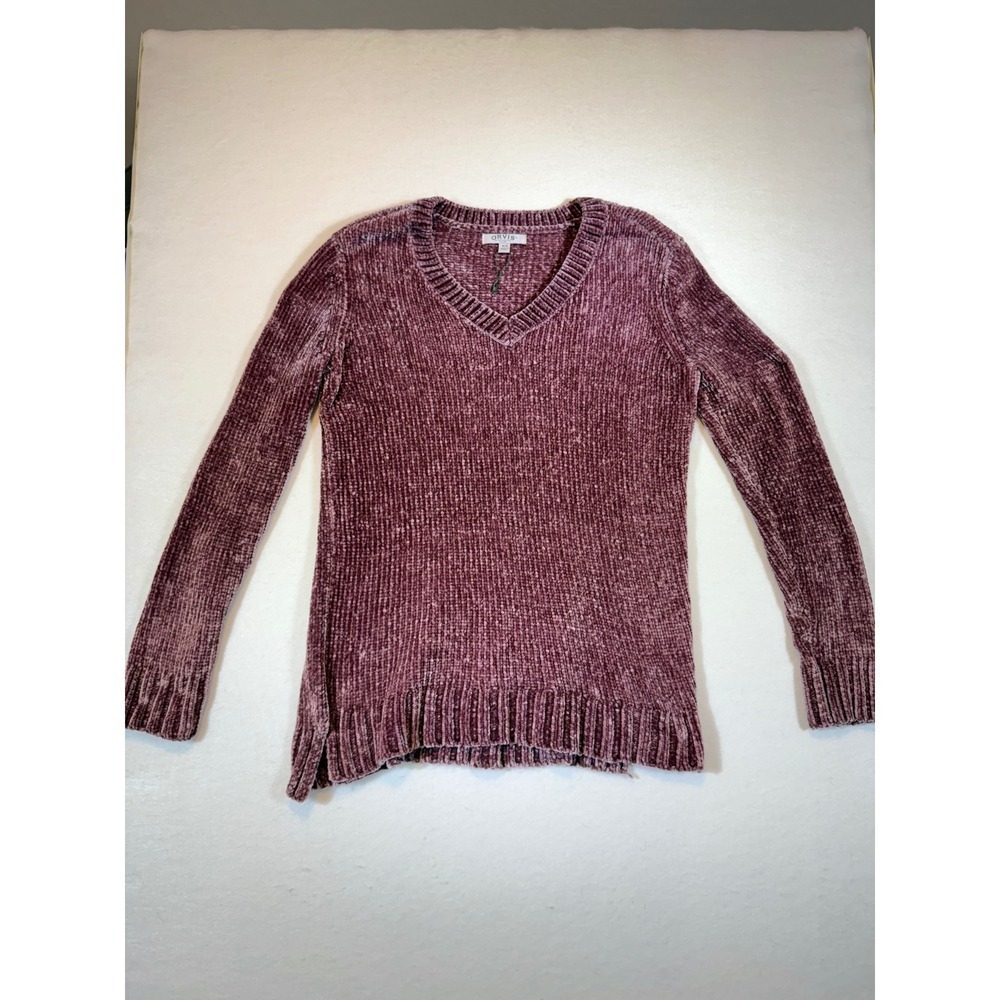 Orvis Womens M/M Medium Plum Velvet V Neck Long Sleeve Sweater Tunic Top